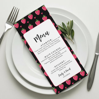 Whimsical-Hochzeit mit rosa Erdbeeren Menükarte