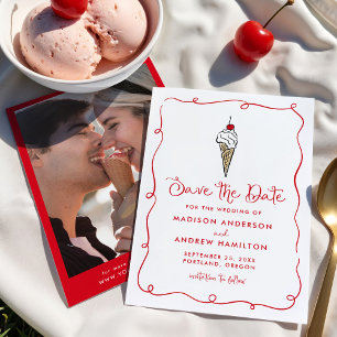 Whimsical Hochzeitsankündigung mit Eiscreme-Kegel- Save The Date