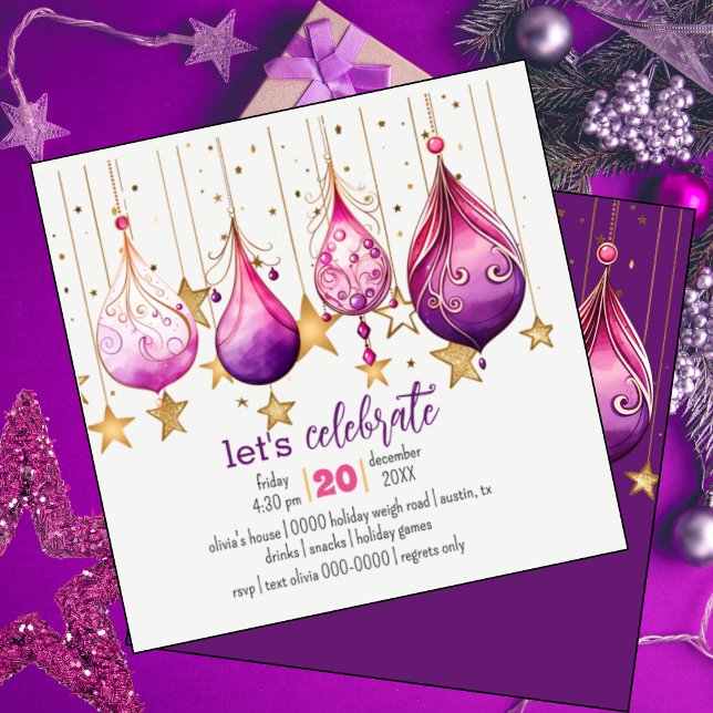 Whimsical Holiday Baubles Party Einladung (Whimsical Christmas baubles on this fully customizable cute holiday party invitation)