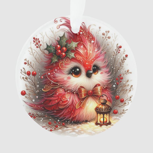 Whimsical Holiday Bird with Lantern  Ornament (Vorderseite)