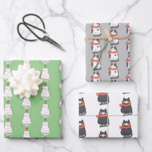 Whimsical Holiday Cat Trio Geschenkpapier Set