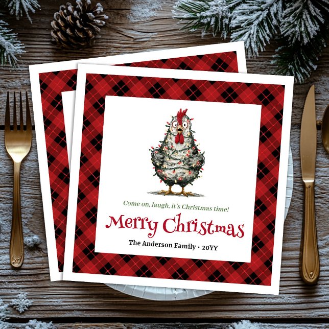 Whimsical holiday chickens napkins name editable serviette (Whimsical holiday chickens napkins name editable)