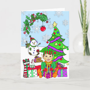 Whimsical Holiday Elf und Weihnachtsbaum Karte