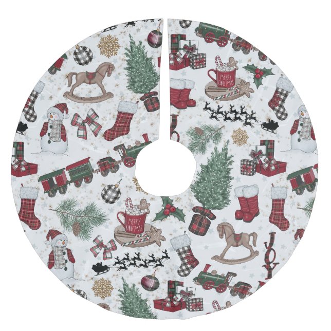  Whimsical Holiday Icons in Red, Green & Cocoa Polyester Weihnachtsbaumdecke (Vorderseite)