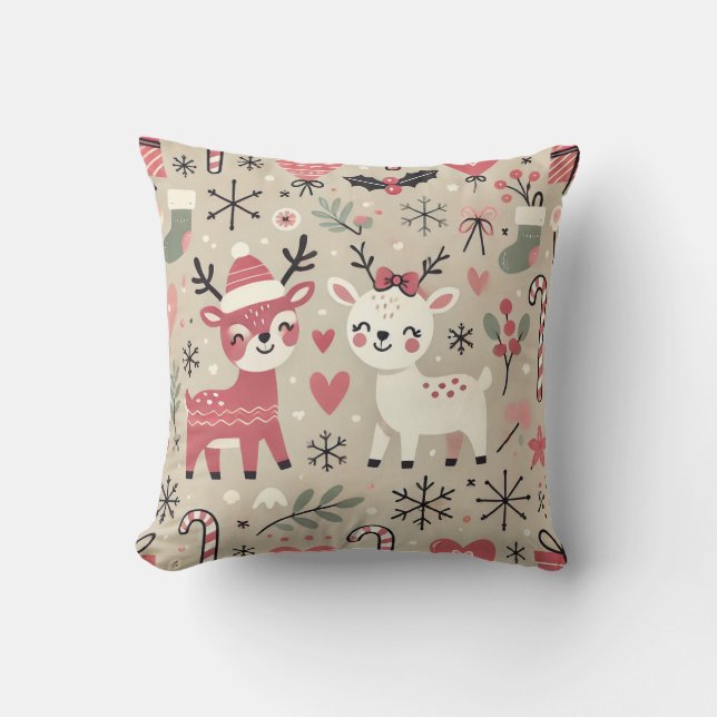 Whimsical Holiday Rentier Pattern - Festivals Chri Kissen (Vorderseite)