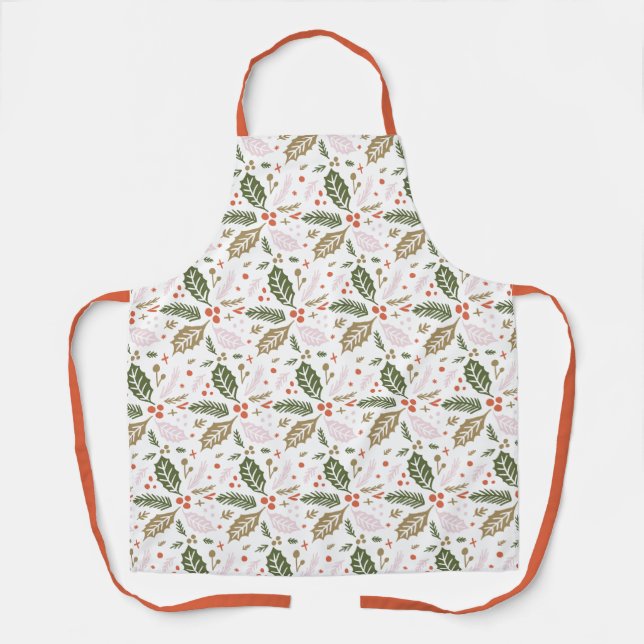 Whimsical Holly Berry farbenfrohe Weihnachtsfeiert Schürze (Vorderseite)