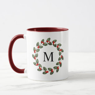 Whimsical Holly Berry Weihnachten Mit Monogramm Tasse