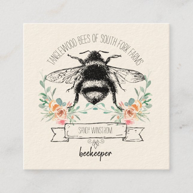 Whimsical Honey Bee Apiary Beekeeper Quadratische Visitenkarte (Vorderseite)