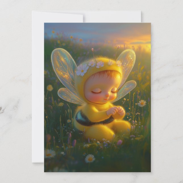 Whimsical Honey Bee Baby in Sunlit Einladung (Vorderseite)