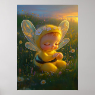 Whimsical Honey Bee Baby in Sunlit Poster