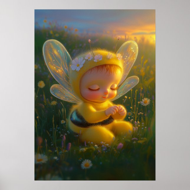 Whimsical Honey Bee Baby in Sunlit Poster (Vorne)