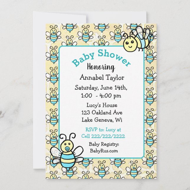 Whimsical Honey Bee Boy's Baby Shower Einladung (Vorderseite)