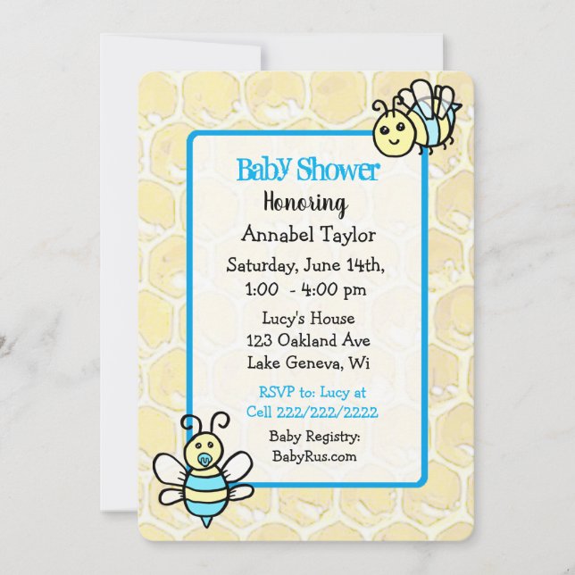Whimsical Honey Bee Boy's Baby Shower Einladung (Vorderseite)