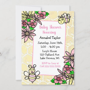 Whimsical Honey Bee Girl's Baby Shower Einladung