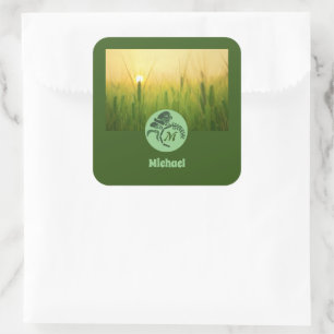 Whimsical Hooded Grasshopper Name Tag Foto Quadratischer Aufkleber