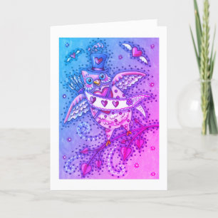 WHIMSICAL HOOTS N' HEARTS CUPID OWL VALENTINE FEIERTAGSKARTE