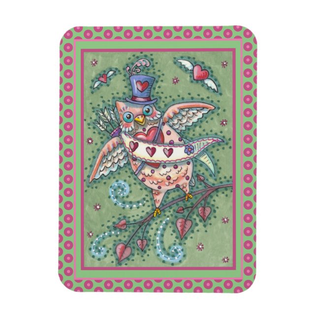 WHIMSICAL HOOTS N' HEARTS CUPID OWL VALENTINE MAGNET (Vertikal)