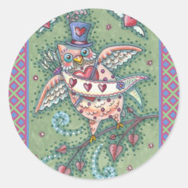 WHIMSICAL HOOTS N' HEARTS CUPID OWL VALENTINE RUNDER AUFKLEBER