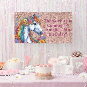 Whimsical Horse Rainbow Floral Reittier Geburtstag Banner