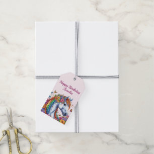 Whimsical Horse Rainbow Floral Reittier Geburtstag Geschenkanhänger