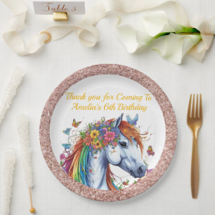 Whimsical Horse Rainbow Floral Reittier Geburtstag Pappteller