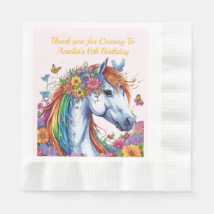 Whimsical Horse Rainbow Floral Reittier Geburtstag Serviette
