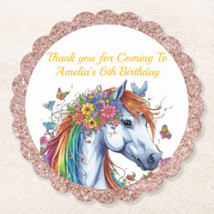 Whimsical Horse Rainbow Floral Reittier Geburtstag Untersetzer