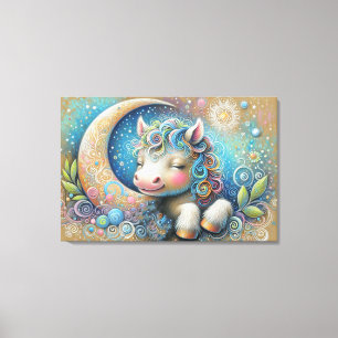 Whimsical Horse und Crescent Moon Leinwanddruck