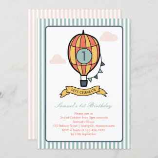 Whimsical Hot Air Ballon Erster Geburtstag Einladu Einladung