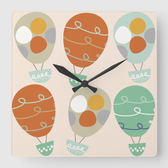 Whimsical Hot Air Ballons Quadratische Wanduhr (Vorderseite)