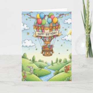 Whimsical Hot Air Balloon Woodland Birthday Card Karte