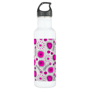 Whimsical Hot rosa, weiße Herzen und Blume, floral Trinkflasche