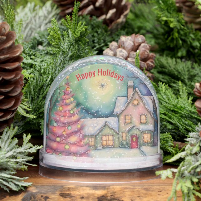 Whimsical House and Christmas Tree Snow Scene Schneekugeln (Winter)