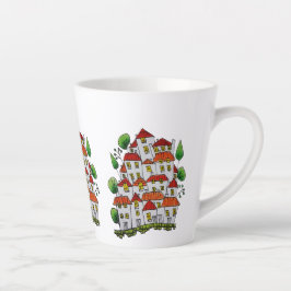 Whimsical House Latte Tasse (Doodle - von Hand gez