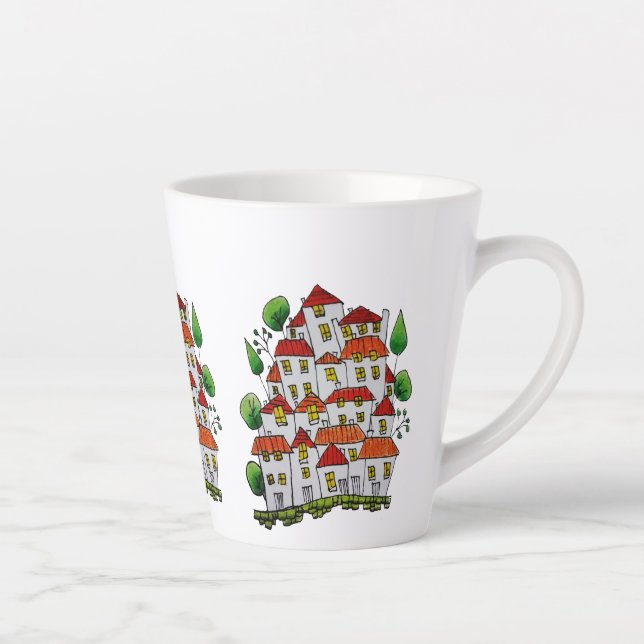 Whimsical House Latte Tasse (Doodle - von Hand gez (Rechts)