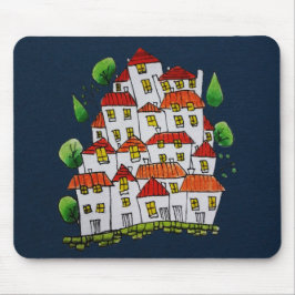 Whimsical House Mousepad (Doodle - von Hand gezeic