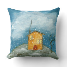 Whimsical House Schneesturm Tree Folk Art Malerei