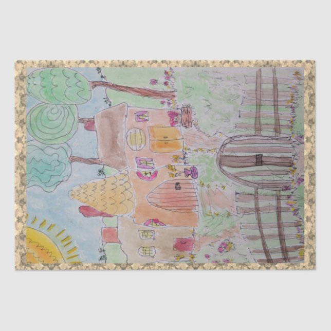 Whimsical Houses mit Zäunen Seidenpapier (Vorderseite)