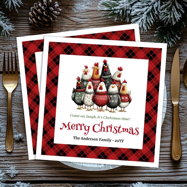 Whimsical-Hühner-Feiertagsservietten mit individue Serviette (Whimsical chickens holiday napkins custom name set)