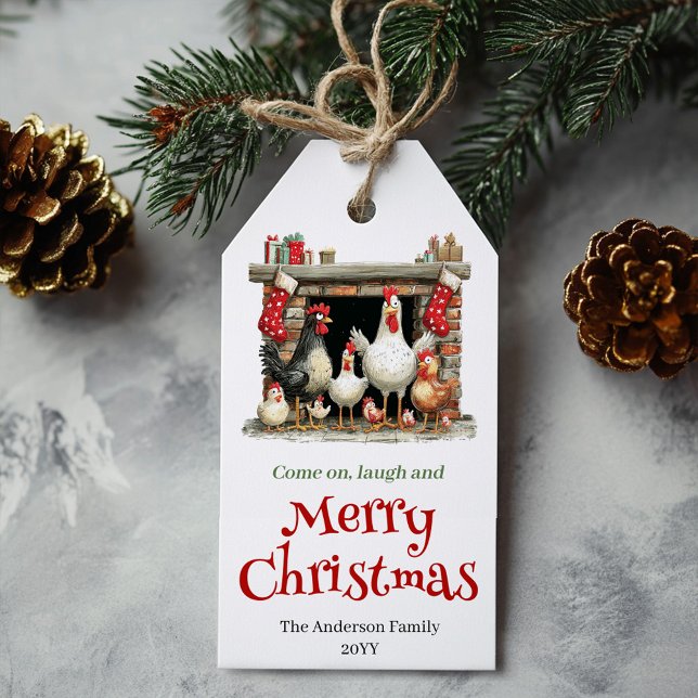 Whimsical-Hühner-Weihnachts-Geschenk-Anhänger-Vorl Geschenkanhänger (Whimsical Chickens Christmas Gift Tag Template)
