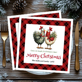 Whimsical-Hühner-Weihnachtsservietten editierbarer Serviette