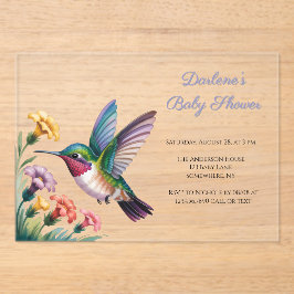 Whimsical Hummingbird Floral Baby Shower Acryleinladungen