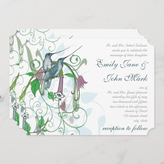 Whimsical Hummingbirds Wedding Invitation #2 Einladung (Vorne/Hinten)