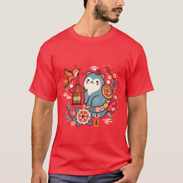 Whimsical Hund & Bird Freund T-Shirt (Vorderseite)