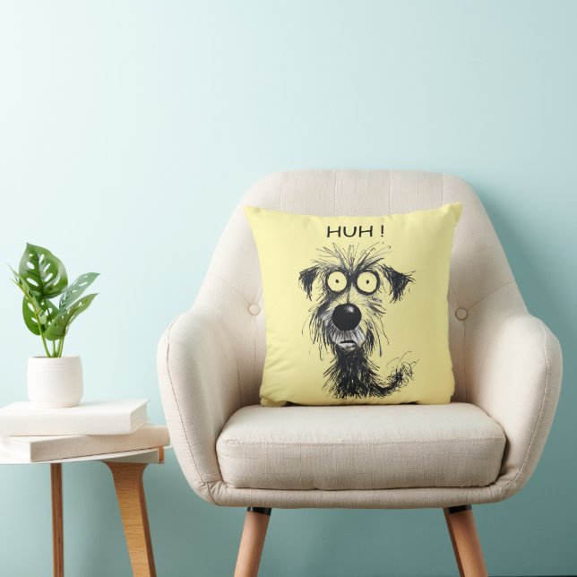 Whimsical Hund HUH! Funny Sketch Throw Kissen (Stuhl )