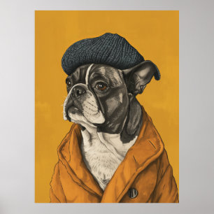 Whimsical Hund in Beret Poster