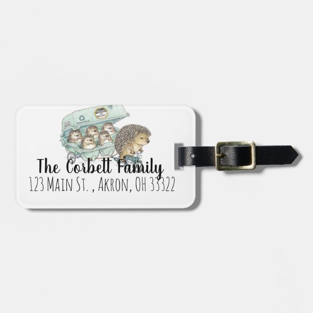 Whimsical Igel Family individuell anpassbar Gepäckanhänger (Vorderseite horizontal)