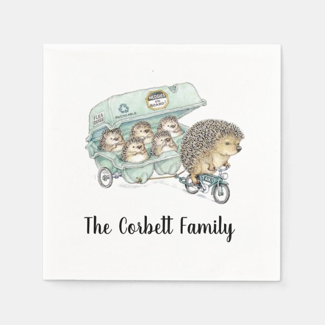 Whimsical Igel Family individuell anpassbar Serviette (Vorderseite)