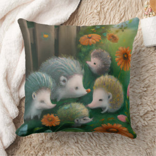 Whimsical Igel Family Picnicken im Garten Kissen