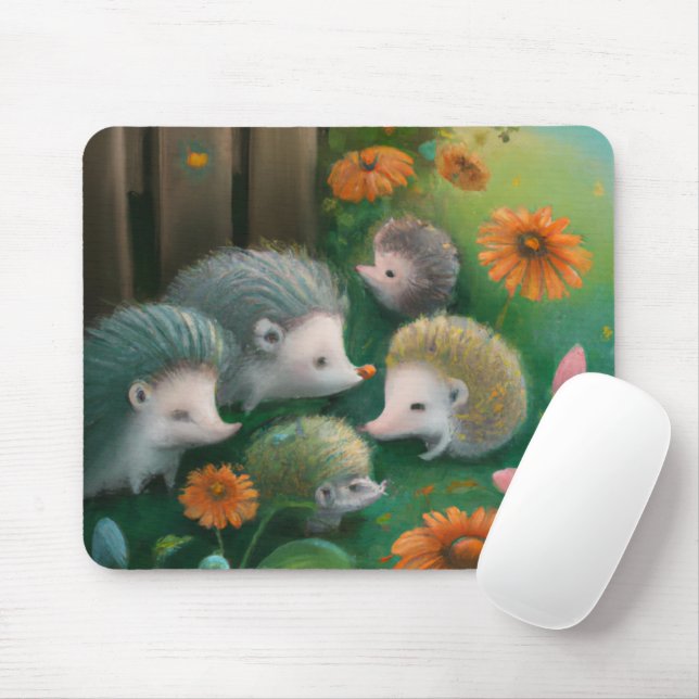 Whimsical Igel Family Picnicken im Garten Mousepad (Mit Mouse)